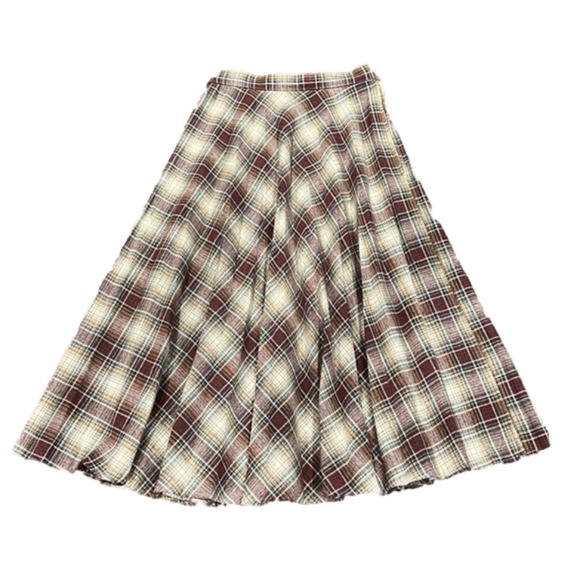 Casual Corner Dresses & Skirts - Vintage Casual Corner Brown Plaid Pleated Wool Blend Midi Skirt - Size 7/Small